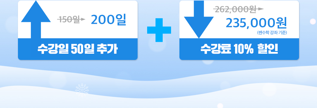 150일에서 200일로! 수강일 50일 추가 + 262,000원에서 235,000원으로 수강료 10% 할인